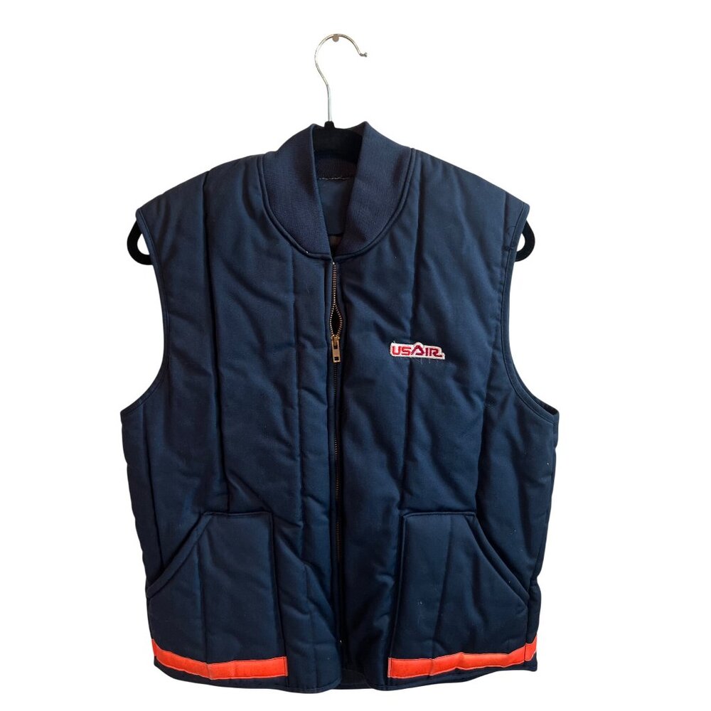 Vintage USAir Padded Vest With Reflective Stripes & Zipper Closure Men's Size L
